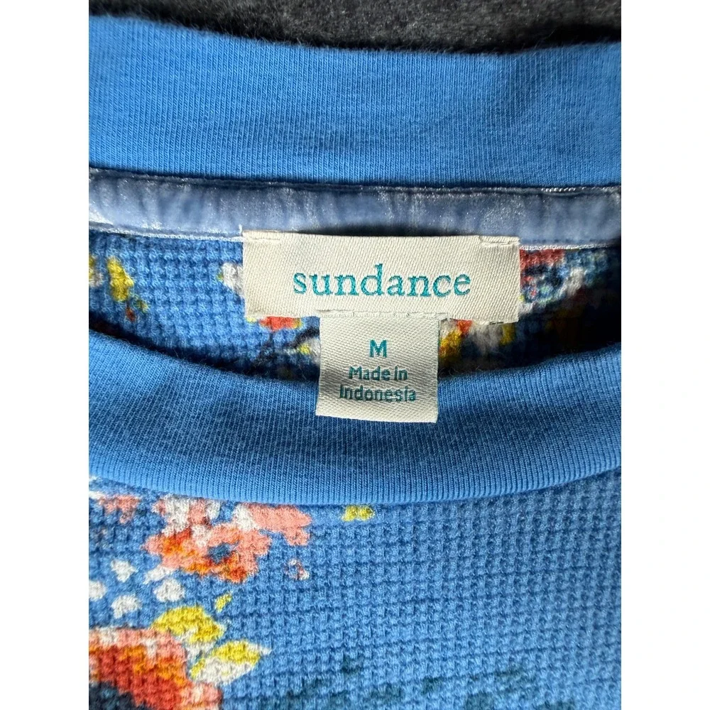 Sundance Womens Blue Floral Thermal Waffle Knit 3/4 Sleeve Top Size M RN106205 - Picture 2 of 8